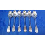 A SET OF SIX VICTORIAN SILVER FIDDLE PATTERN TABLE SPOONS
