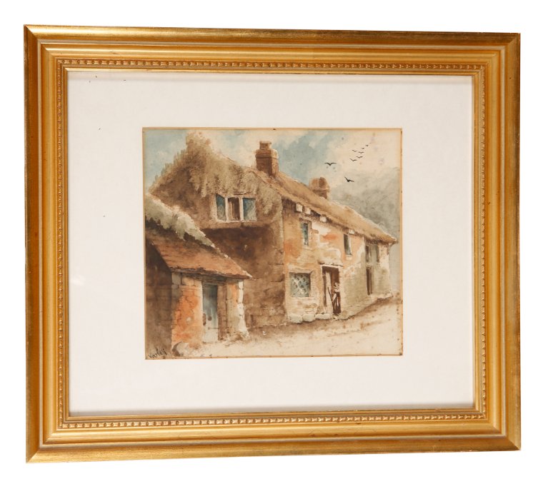 ASCRIBED TO DAVID COX (1783-1859) Country road with figures passing cottages - Image 3 of 8