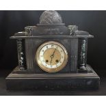 A VICTORIAN BLACK SLATE AND MARBLE MANTEL CLOCK