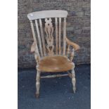 A VICTORIAN ELM AND BEECH LATH-BACK WINDSOR ARMCHAIR