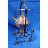 A COPPER KETTLE AND WROUGHT-IRON STAND, IN THE STYLE OF DR. CHRISTOPHER DRESSER