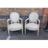 A PAIR OF LOUIS XIV STYLE PAINTED ARMCHAIRS