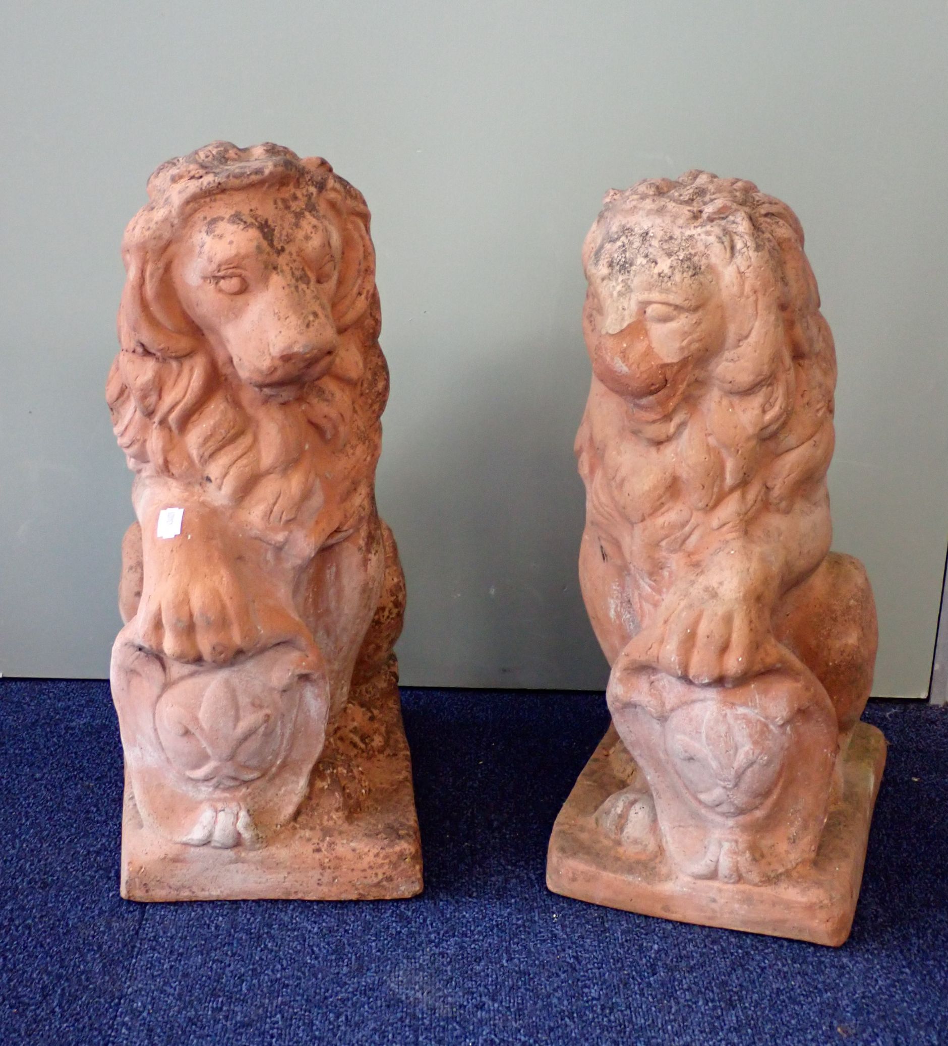 PAIR OF 19th CENTURY STYLE TERRACOTTA LIONS