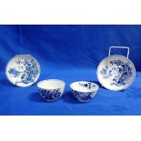 TWO CAUGHLEY BLUE AND WHITE TEABOWLS AND SAUCERS