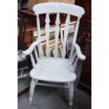 BLUE PAINTED WINDSOR STYLE KITCHEN ARM CHAIR