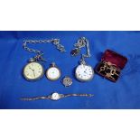 THREE POCKET WATCHES AND WRIST WATCHES