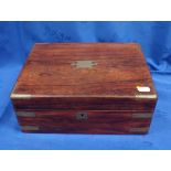 A BRASS BOUND JEWELLERY BOX/DESK BOX