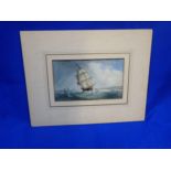 A WATERCOLOUR OF A SAILING VESSEL IN A BOISTEROUS SHORT SEA