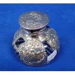 A SILVER MOUNTED GLASS INKWELL