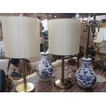 A PAIR OF BLUE AND WHITE CERAMIC LAMP BASES