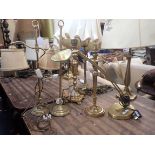 A PAIR OF BRASS READING TABLE LAMPS