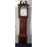 A 19TH CENTURY OAK AND MAHOGANY 30 HOUR LONGCASE CLOCK