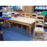 A LARGE VICTORIAN STYLE PINE FARMHOUSE KITCHEN TABLE