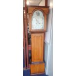 A 19TH CENTURY STRIPPED PINE EIGHT-DAY LONGCASE CLOCK