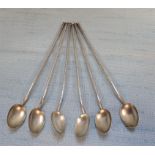 A SET OF SIX STERLING SILVER C & C MARKED COCKTAIL STRAW SPOONS