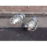 A PAIR OF INDUSTRIAL PENDANT LIGHTS