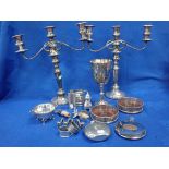 A PAIR OF SILVER-PLATED ON COPPER THREE-BRANCH CANDELABRA