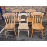 TWO SIMILAR PAIRS OF VICTORIAN STYLE KITCHEN CHAIRS