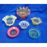 SIX VICTORIAN COLOURED GLASS DISHES