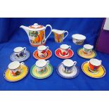 A WEDGWOOD LIMITED EDITION CLARICE CLIFF STYLE CAFE CHIC 'CORNWALL' COFFEE SET