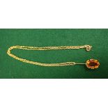 CITRINE AND YELLOW GOLD VICTORIAN STYLE PENDANT AND CHAIN