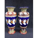 A PAIR OF DOULTON LAMBETH BALUSTER VASES