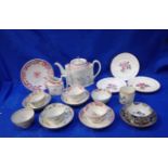 A LATE 18TH / EARLY 19TH CENTURY NEWHALL STYLE PORCELAIN HARLEQUIN PART TEA SERVICE
