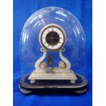A VICTORIAN ALABASTER CLOCK WITH GLASS DOME