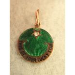 A GUILLOCHE ENAMEL AND DIAMOND PENDANT