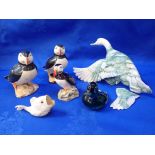 TWO JOHN BOURDEAUX POTTERY PUFFINS