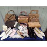 A COLLECTION OF VINTAGE HANDBAGS, SHOES AND SCARVES