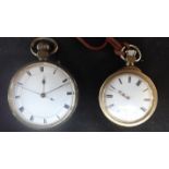 A 19TH CENTURY LACQUERED BRASS KEYLESS LEVER POCKET WATCH