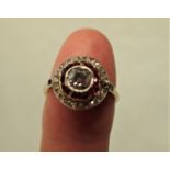 OLD CUT DIAMOND AND RUBY TARGET RING