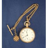 A GOLD PLATED OPEN-FACE KEYLESS LEVER POCKET WATCH