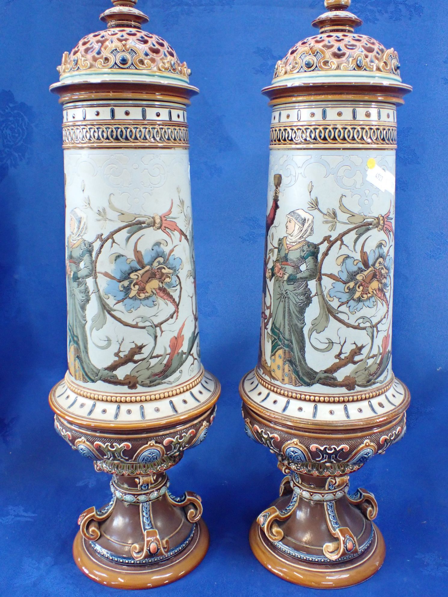 A PAIR OF METTLACH VASES AND COVERS
