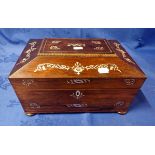 REGENCY ROSEWOOD AND MOTHER OF PEARL INLAID WORK BOX