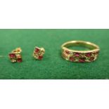 A 9CT GOLD, RUBY AND SPINEL CHEQUER-BOARD RING