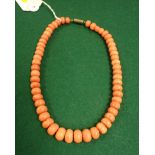 A ROW OF GRADUATED CORAL BEADS