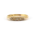 18ct gold and platinum graduated diamond five stone ring, size P, 2.3g