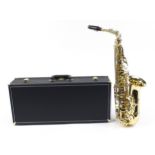 Evette Buffet Crampon brass saxophone, housed in a fitted case, 60cm in length