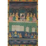 *WITHDRAWN* Figures worshipping, Indian Mughal school textile, framed, 168cm x 112cm excluding the