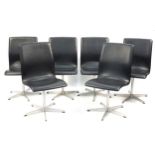 Arne Jacobsen Fritz Hansen, set of six Danish Oxford chairs on swiveling chrome bases, with labels