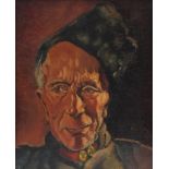 Head and shoulders portrait of a Cossack, Dutch school oil on board, indistinctly signed, mounted