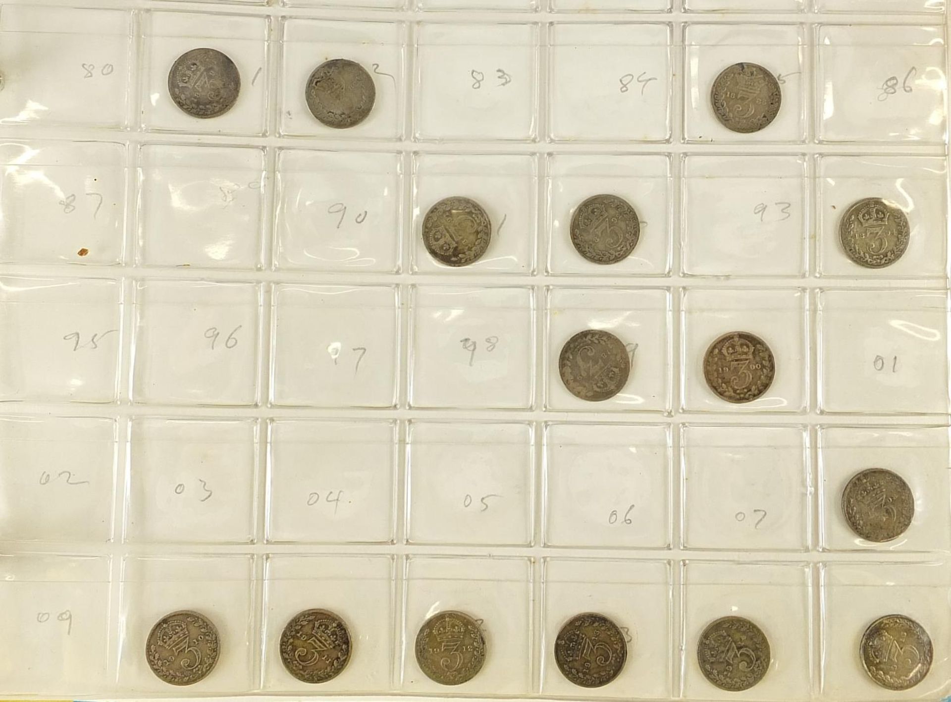 Victorian and later British coinage including silver threepenny bits arranged in an album - Image 4 of 6