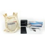 British Airways aviation memorabilia including hip flask, wallet, keyring and model A380