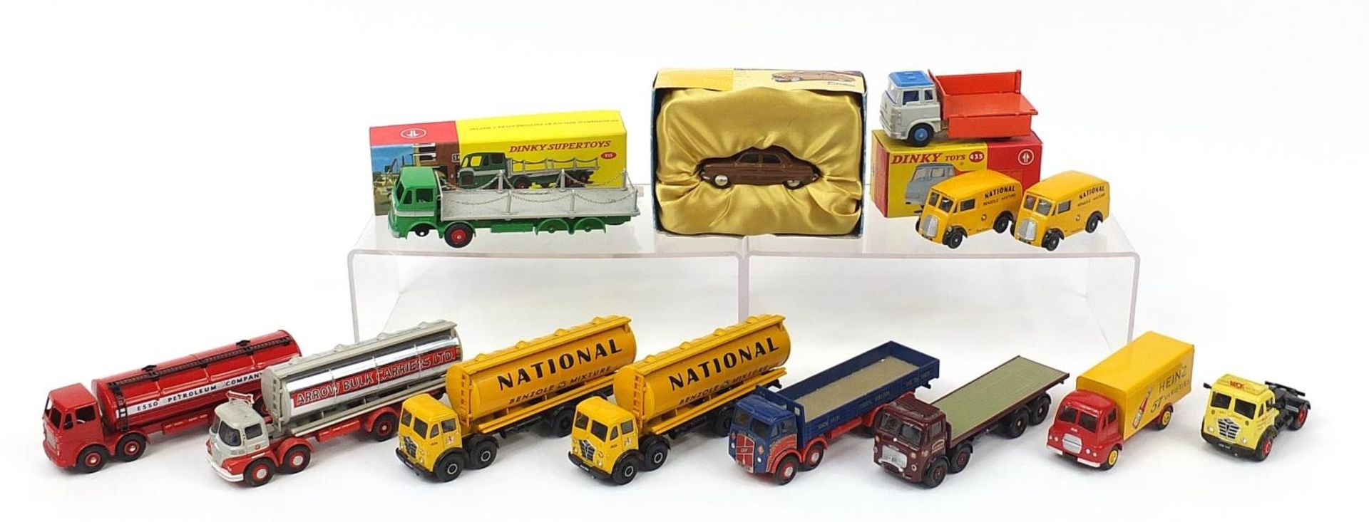 Diecast vehicles, some advertising, including National Benzole Mixture and Heinz