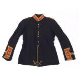 Victorian British military tunic with brass lyre design buttons, 75cm in length