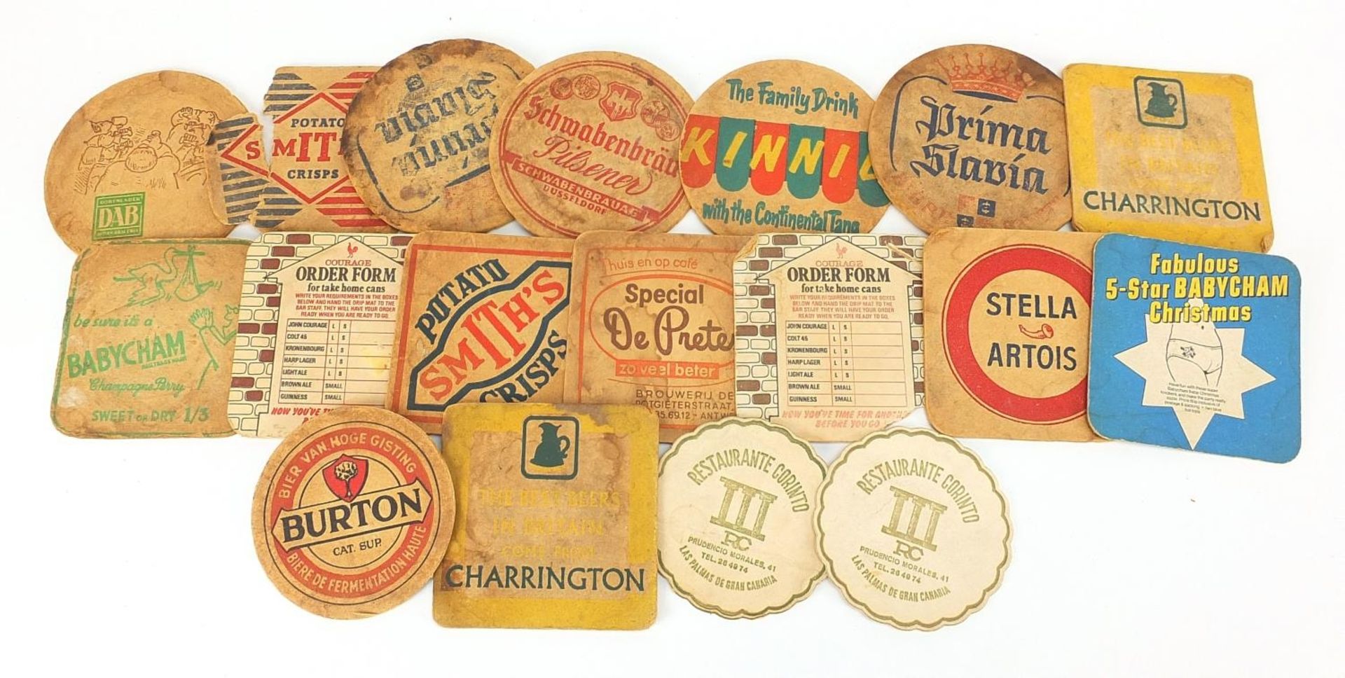 Seven vintage beer mats