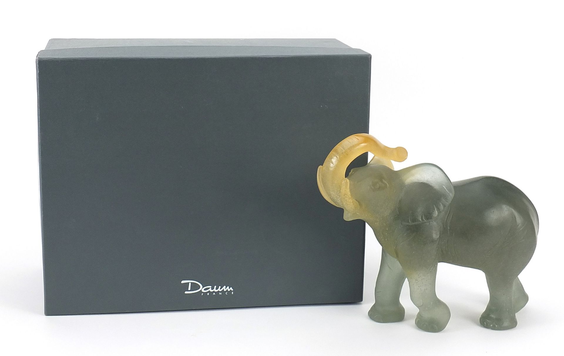 Daum, French Crystal Pate de Verre Elephant with box, 23cm in length