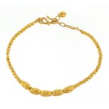 Unmarked high carat gold bracelet, (tests as 18ct +), the vendor was informed this is pure gold on